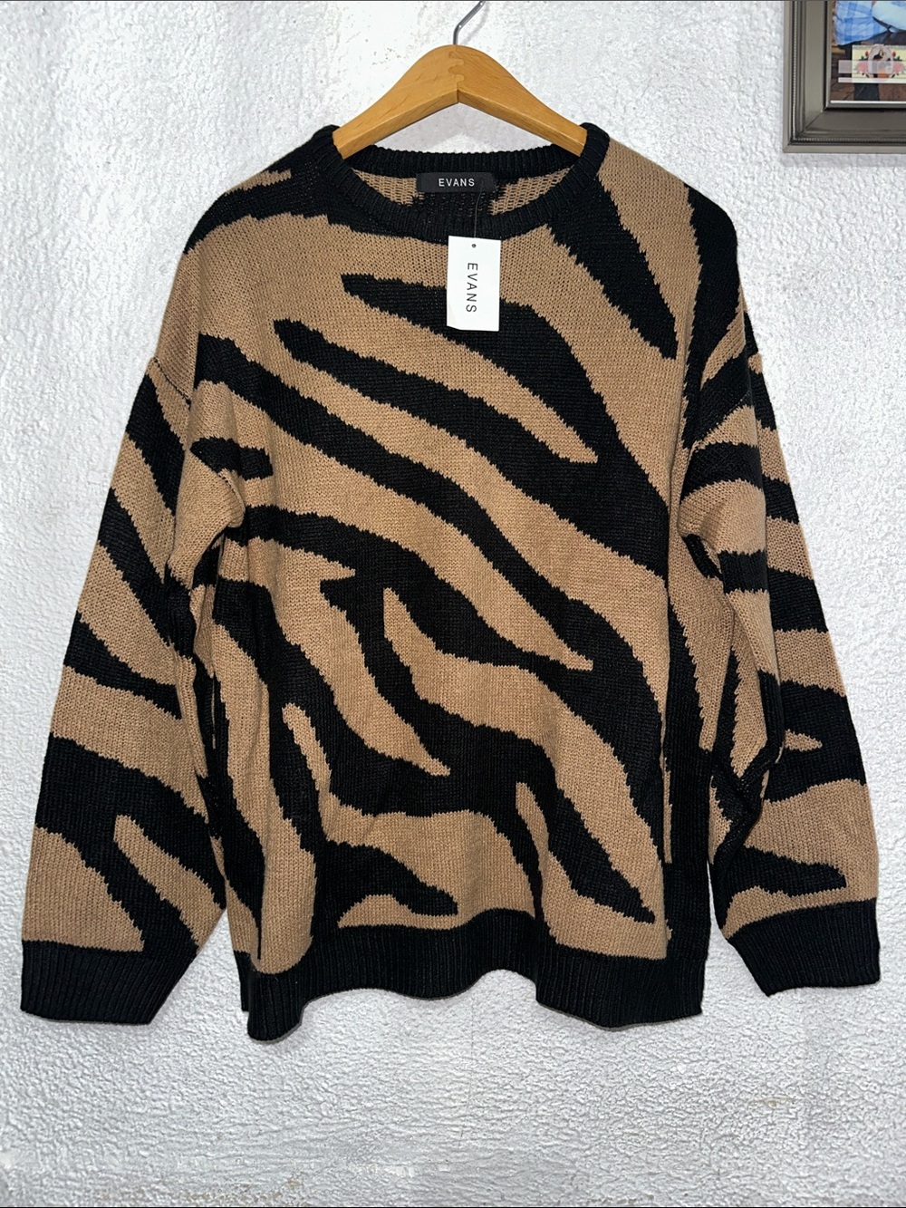 Evans Women's Black and Tan Zebra Print Knit Sweater